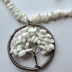 Women's Tree Of Life White Jade Gemstones Necklace Wire Wrapped